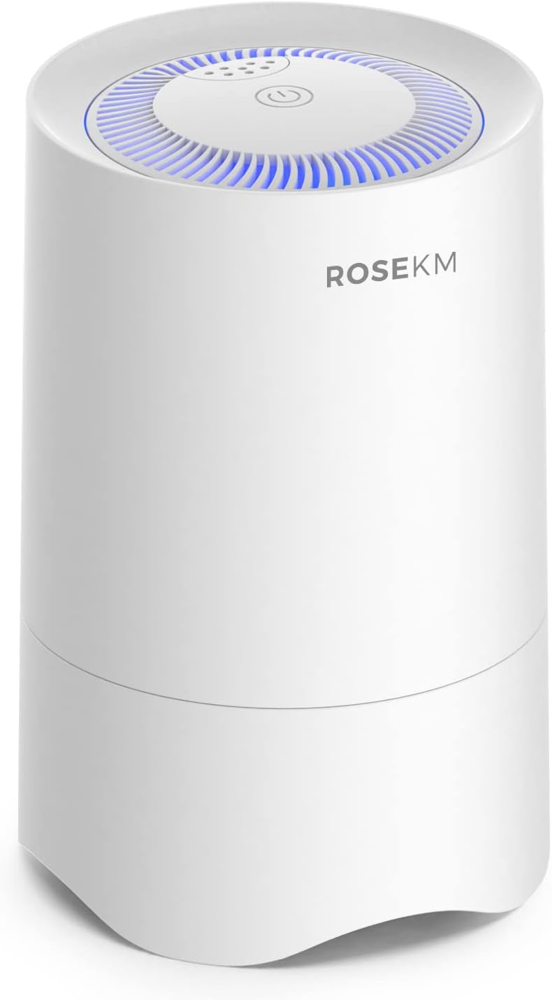 Rosekm Small Air Purifier for Home Bedroom, Personal Desk Mini Air Purifier, Room Hepa Air Purifier Fresheners Cleaner for Dorm, Pets, Smoke, Desktop, Office (White) - Image 1